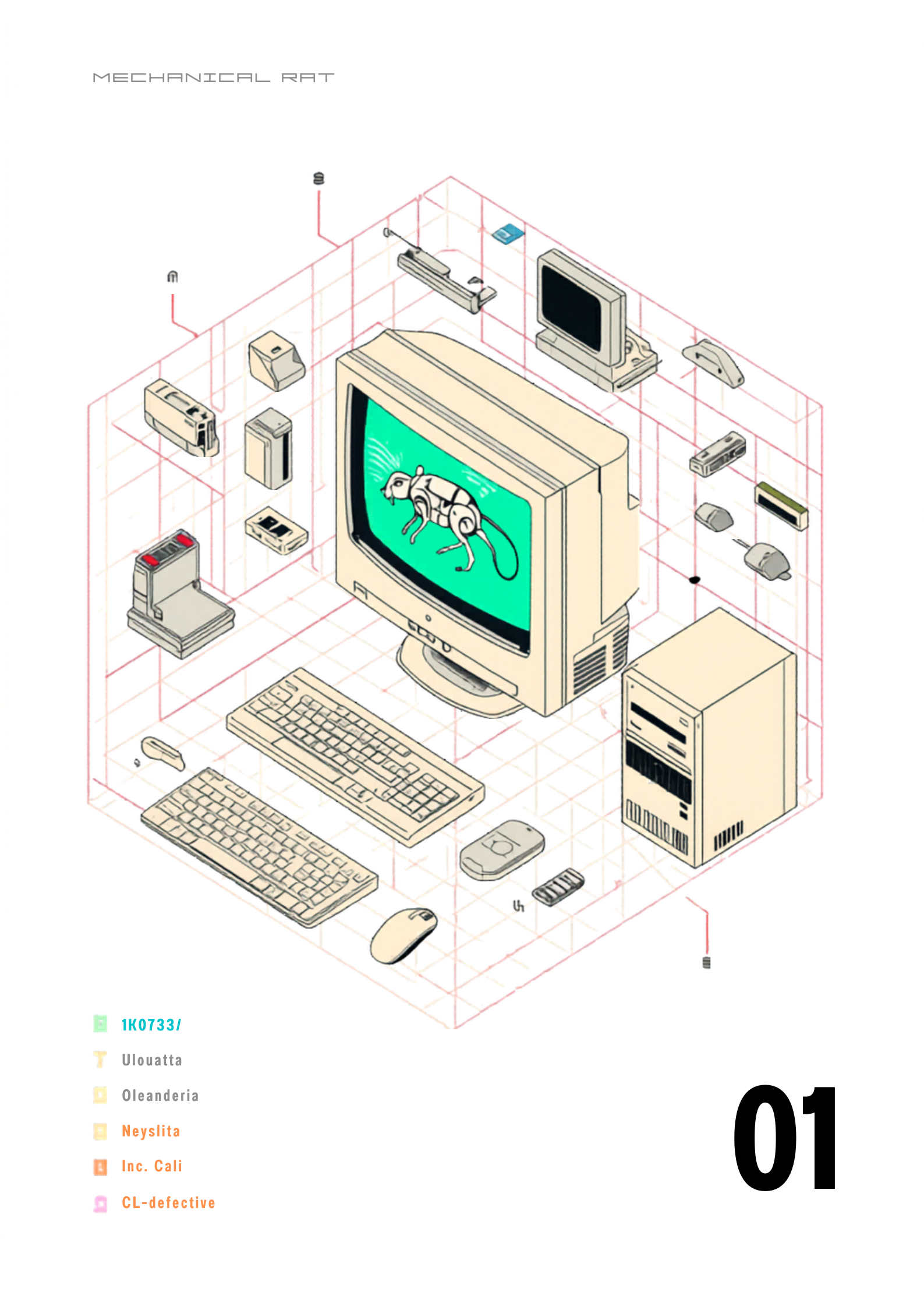 Exploded axonometric workstation diagram